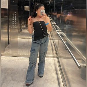 Zara denim cargo jeans